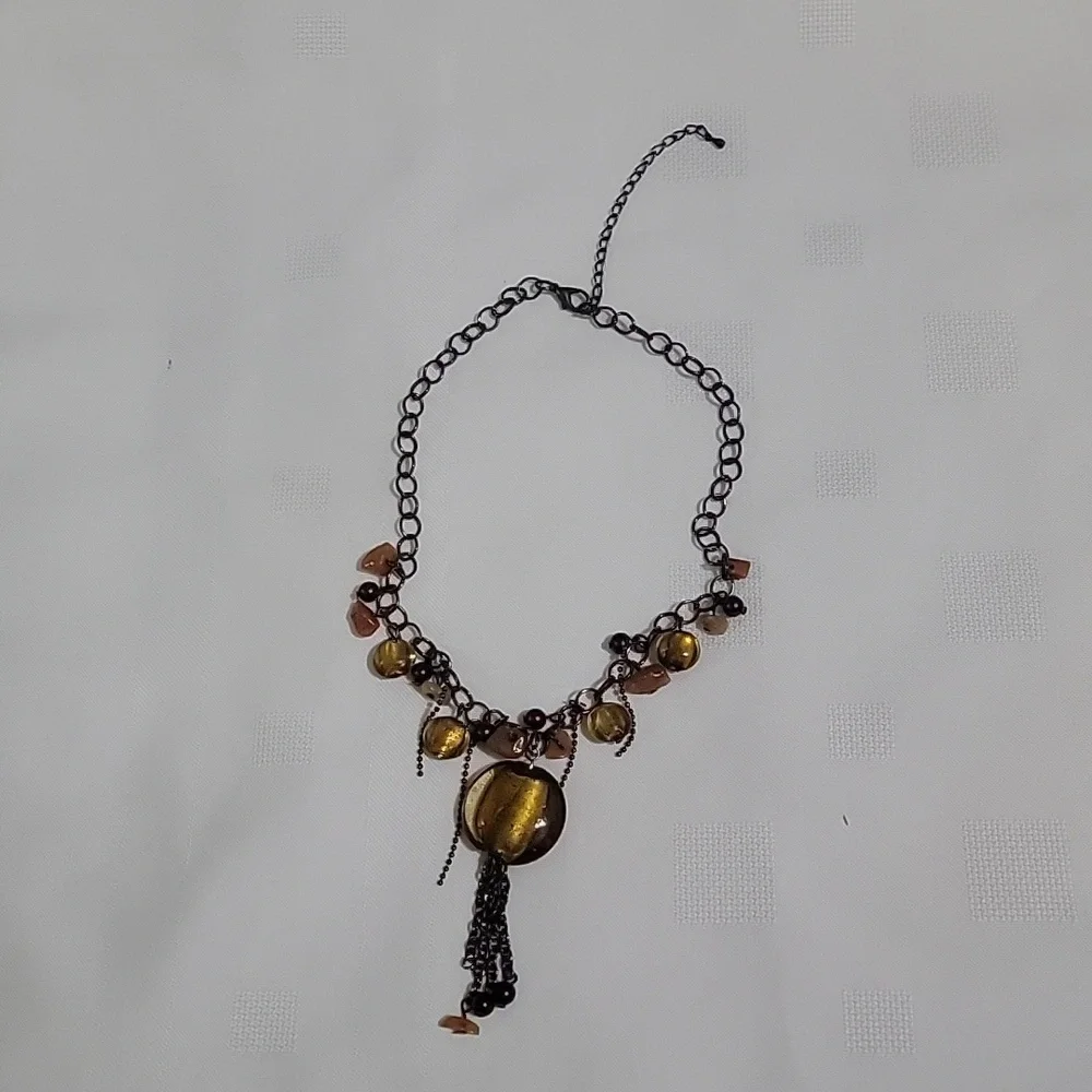 Vintage 1970's carnelian and agate stone clustered necklace - Picture 5 of 6